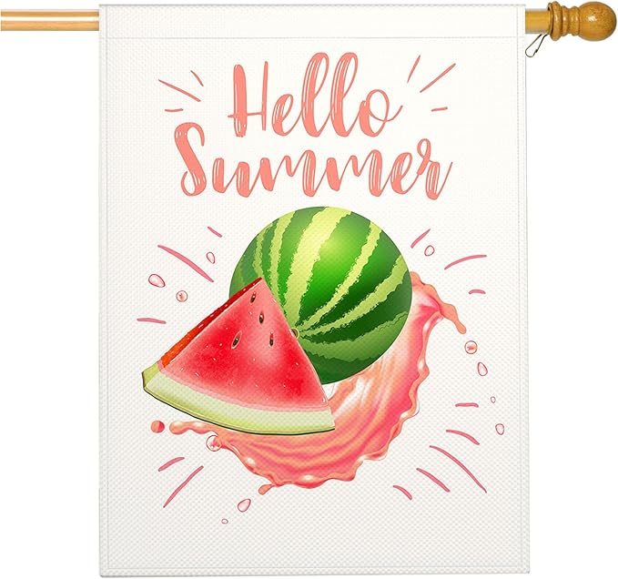 Mugod Watercolor Watermelon Decorative House Flag 28x40 Inch Double Sided, Summer Fruit Red & Green Large Burlap Flag for Outdoor Garden Yard Decoration