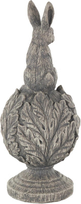 Deco 79 Polystone Rabbit Textured Sculpture with Leaf Covered Round Base, 8" x 8" x 20", Gray