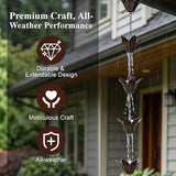 DUSVALLY Rain Chains Metal Flower Decorative Catcher Chain for Gutters Outside Downspout, 7.88 FT Rain Chain Bell for Divert Water, Antique Silver