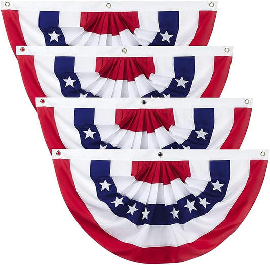 6 x 3 Ft 4th of July Decorations, Big American Pleated Fan Flag, Patriotic Decorations American Flag Bunting, Red White and Blue Half Fan Banner Bunting Flags Outdoor Indoor for Memorial Day Decor