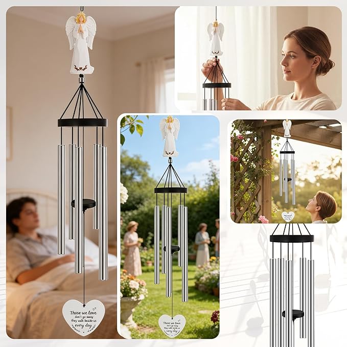 Angel Memorial Wind Chimes for Loss of Loved One Sympathy Gifts for Outside Large Outdoor Wind Chimes, Bereavement Gift Ideas, Condolence Memorial Gifts for Loss of Mom Dad Husband