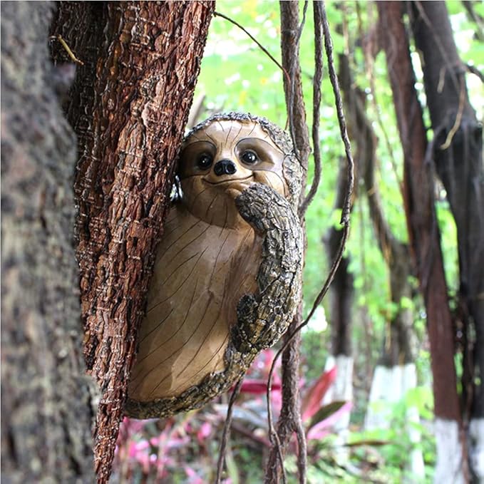 Sloth Tree Hugger, Spring Outdoor Decorations, Resin Garden Sculpture Ornament, Tree Peeker Statue, Easter Garden decor Sloth Gift for Housewarming, Handmade with Details, Durable & Waterproof