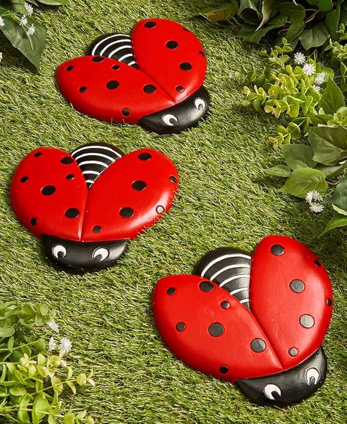 Ladybug Stepping Stones for Gardens and Outdoor Flower Beds - Set of 3