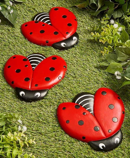 Ladybug Stepping Stones for Gardens and Outdoor Flower Beds - Set of 3