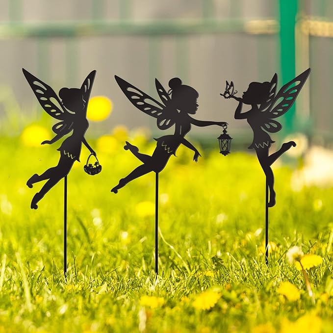Bnesi Enchanted Garden Metal Art Decor Funny Garden Accessories Outdoor 3-Piece Set Decoration Suitable for Outdoor Yard Flower Pot Lawn Decoration (Lively)