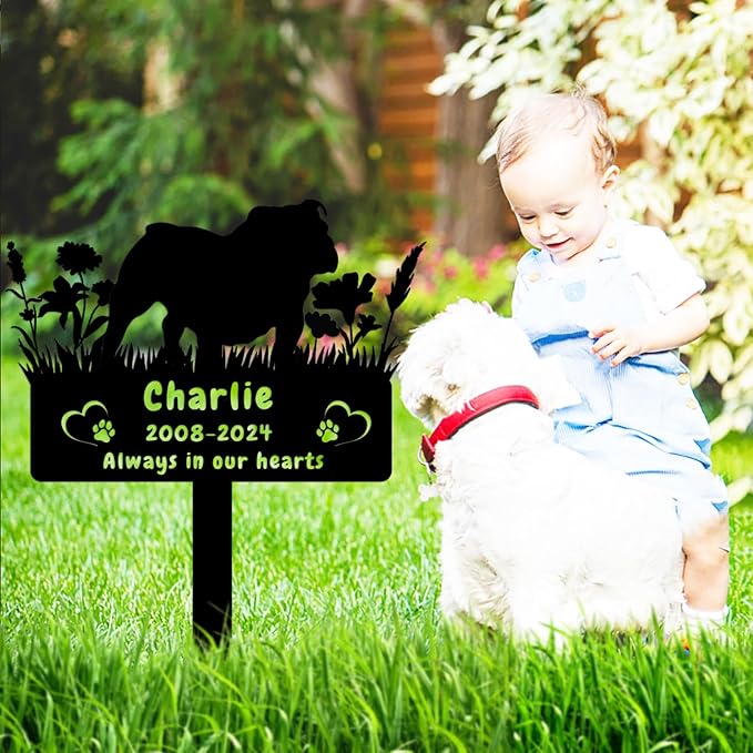 Personalized Bulldog Dog Memorial Grave Marker,Custom Dog Memorial Memorial Stake,Dog Memorial Plaque Burial Stake Engraved Sign,Sympathy Grave Stake for Lost Dog,Dog Memorial Statue Headstone Bulldog