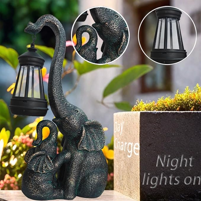 Solar Elephant Statue Light Outdoor, Garden Decor Elephant Figurine with Baby, Waterproof, Durable, Outdoor Decorations Statue for Balcony, Patio, Yard, Lawn, Pathway, Gift
