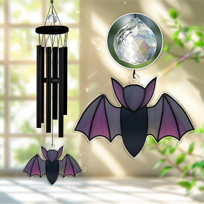 Halloween Bat Gothic Wind Chime for Outside Halloween Decoration Spooky Bat Suncatcher Crystal Rainbow Ornament Bat Flying Wind Chimes Outdoor for Porch Witchy Garden Gifts for Bat Lovers Friends