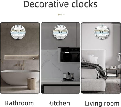 CHYLIN Wall Clock Silent Non Ticking Wall Clocks Battery Operated, Rustic Coastal Country Clock Decorative for Bathroom Kitchen(10 Inch)