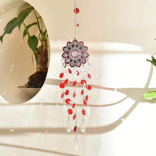 Crystal SunCatcher for Window, Sun Catchers with Crystals, Hanging Crystals Rainbow Maker, Wind Chime, Hanging Crystal for Decoration (Red)