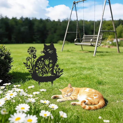 SUPERDANT Metal Cat Garden Decor for Outside Flowers Kitten Yard Stakes for Decorations Outdoor Statues Iron Art Stake Decorative Silhouette Lawn Ornament Patio Porch Farmhouse Decoration Gifts