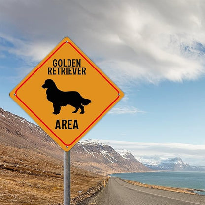 Warning Golden Retriever Area Metal Tin Sign Golden Retriever Dog Caution Crossing Xing Street Sign Yellow Diamond Shape Funny Metal Sign For Indoor Outdoor 12x12in