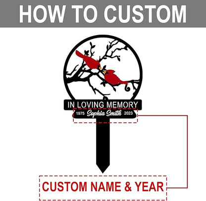 Personalized Cemetery Memorial Metal Stakes, Cardinals Memorial Grave Markers,Graden Decorations for Loss of Mother Father, Outdoor Sympathy Decor Gift