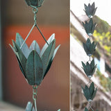 Rain Chains - 8.5 FT Rain Chains for Gutters Downspouts - Outside Leafy Flowers Cups Rain Chain - Antique Blue