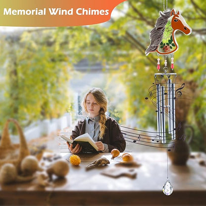 KY&BOSAM Horse Wind Chime with Crystal Sympathy Wind Spinner Memorial Wind Chime for Loss of Loved One Prime Bereavement Sympathy Memorial Gift for Loss of Mother Nana Father Gift Home Garden Decor