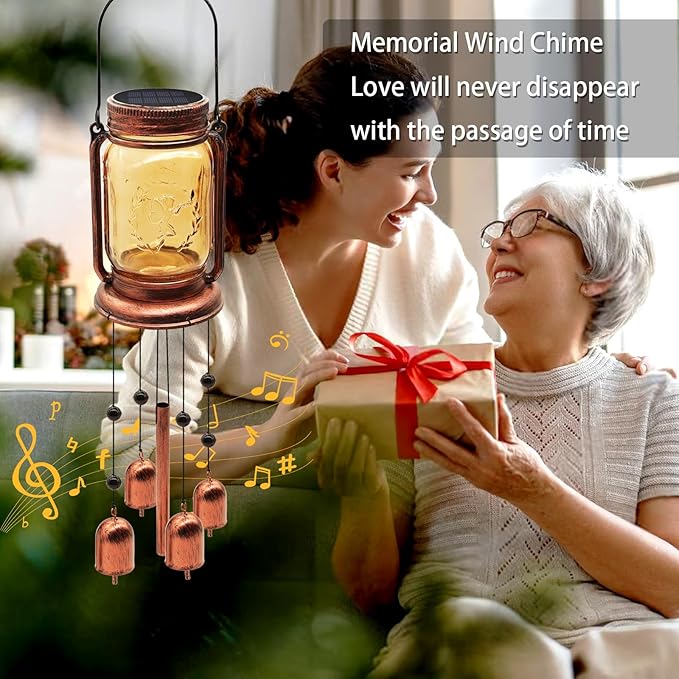 Solar Wind Chimes for Outside, Birthday Mother' s Day Gifts for Mom Women Grandma,Solar Mason Jar Wind Chime Light Unique Hanging Wind Chimes Outdoor,IP65 Waterproof, Yard Garden Terrace Courtyard