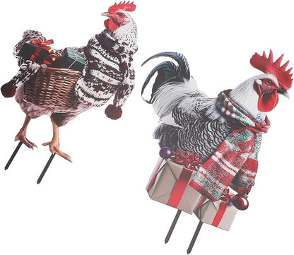 FILFEEL Metal Rooster Statue Ground Stake Iron Art Chicken Ornament for Lawn Garden Festival Decoration
