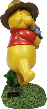 MOMENTS IN TIME Disney Winnie The Pooh Garden Statue Solar Lighted Outdoor 18.9” Figurine Hand-Painted Polyresin Pooh Bear with Flowers Whimsical Yard Lawn Patio Décor