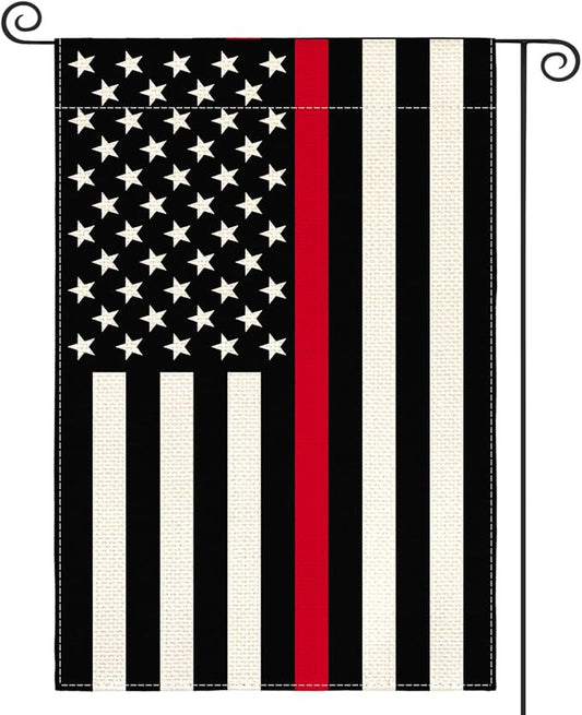 AVOIN colorlife Thin Red Line Firefighters and Fire Services Garden Flag 12x18 Inch Double Sided Outside, American Stars and Stripes Patriotic Yard Outdoor Decoration