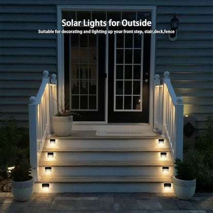 Qualdout Solar Outdoor Lights 8 Pack, Solar Fence Deck Lights, Waterproof Powered Outside Lighting for Step Railing Wall Pool Stair Yard Garden Patio Decorations