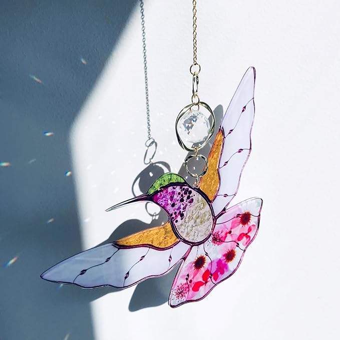 Yellow Acrylic Hummingbird Flowers Garden Suncatcher Window Hanging Crystal Prism Rainbow Maker Sun Catcher Ornaments Appreciation Thank You Gifts for Mom Grandma Sister Home Decor