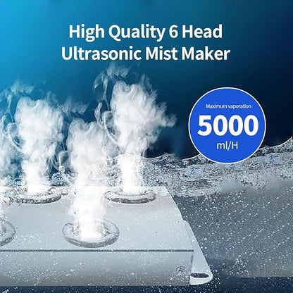 Ultrasonic Mist Maker 6 Head Mist Maker Fogger 5000ml/H Ultrasonic Mister Fogger 200W Atomizer Pond Fogger IP67 Waterproof Fog Mist Machine with Fan for Garden Rockery Halloween Decor (6 Heads+Fan)