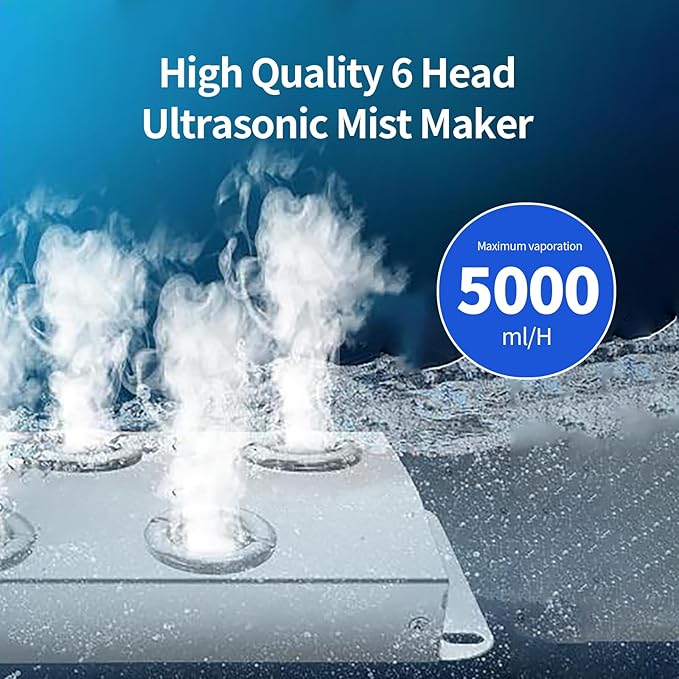 Ultrasonic Mist Maker 6 Head Mist Maker Fogger 5000ml/H Ultrasonic Mister Fogger 200W Atomizer Pond Fogger IP67 Waterproof Fog Mist Machine with Float for Garden Rockery Halloween Decor (6 Heads)