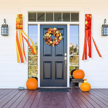 NOVWANG 2 Pieces 40 Inch Fall Windsocks，Pumpkin Maple Leaf Wind Socks for Outside Decor Hanging Flag for Home Garden Yard Wall Balcony Decoration