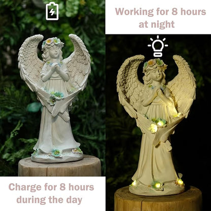 Solar Garden Statues Outdoor Decor Resin Lights Garden Angel Statues for Outside Lawn Yard Patio Balcony Art Sculptures Gifts for Mom Women