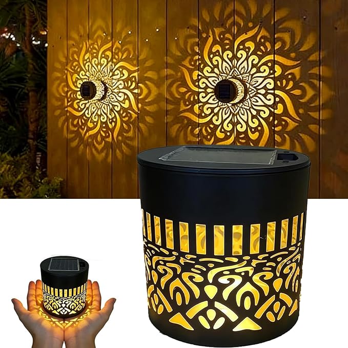 Decorative Solar Mandala Lights, Solar Wall Step Deck Light Outdoor Garden Decor, Mandala Theme Outdoor Fence Lights for Garden Post Patio Backyard Yard Decor