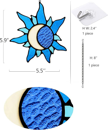 Sun and Moon Stained Glass Window hangings,Sun Moon Decor Glass Suncatchers Ideal for Garden, Home, Farmhouse, Patio and Bedroom