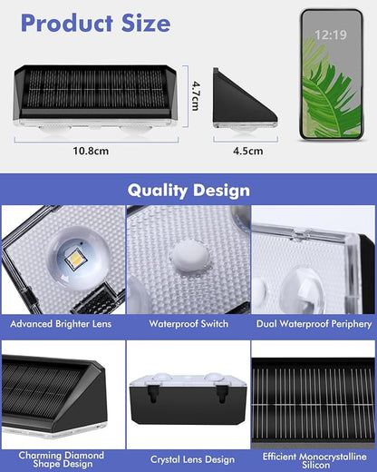 Solar Fence Lights Outdoor 8 Pack, IP65 Waterproof Fence Lights Solar Powered, 3 Modes(Warm/Neutral/Cool White) Solar Deck Light with Auto ON/Off, LED Lens for Deck/Wall/Step/Patio/Pool/Backyard