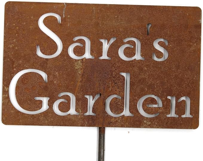 Classic Metal Garden Markers Clearance Items 20 to 33 Inches Tall (Sara's Garden 21", Naturally Rusted)