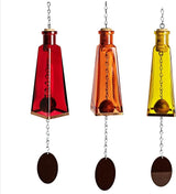 Blue Ridge Mountain Gifts Pyramid Bottle Wind Chime for Garden & Porch Decor w/Cooper Accent, Stained Wooden Ball, & Colorful Glass Bottles - Ideal for Wind Chime Lovers (Red, Orange, Yellow)