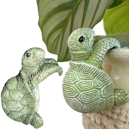 2Pcs Turtle Figurines Plant Pot Hang Decor Resin Tortoise Sculpture Garden Balcony Yard Decoration