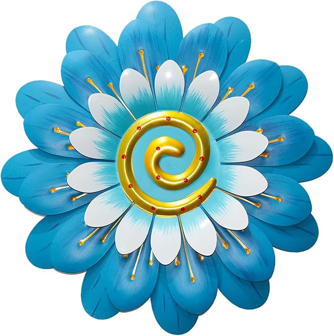 Metal Flowers Wall Decor Indoor Outdoor Metal Wall Art for Home Farmhouse Living Room Bedroom Bathroom Garden Decorations - Blue
