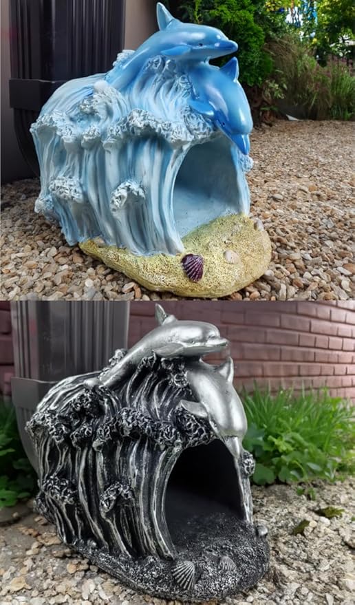 Dolphin Statue Gutter Diverter Rain,Deco Gutter Extension Downspout,Eco-Friendly Resin Sculpture Gutter Extender Diverter,Splash Block, Perfect Rain Gutter Downspout Extension for 3"x4" Downspouts