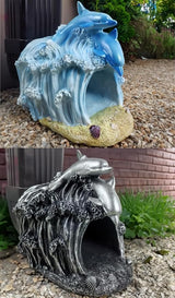 Dolphin Statue Gutter Diverter Rain,Deco Gutter Extension Downspout,Eco-Friendly Resin Sculpture Gutter Extender Diverter,Splash Block, Perfect Rain Gutter Downspout Extension for 3"x4" Downspouts