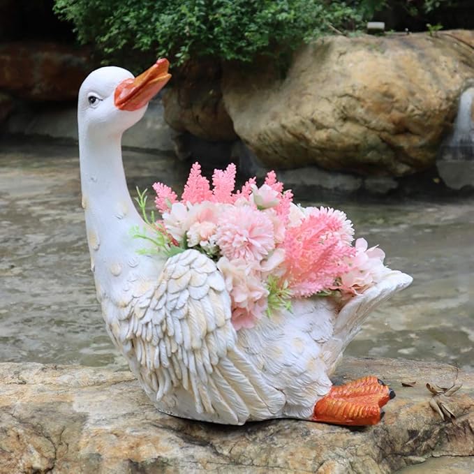 Garden Statues Outdoor Decor Balcony Figurine Outdoor Statues Outdoor Creative Duck Statue, Garden Lawn Floor Flower Stand Decoration, Garden Pond Animal Figurines, Unique Gift(37*28*41cm)