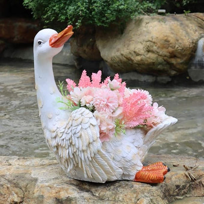 Garden Statues Outdoor Decor Balcony Figurine Outdoor Statues Outdoor Creative Duck Statue, Garden Lawn Floor Flower Stand Decoration, Garden Pond Animal Figurines, Unique Gift(37*28*41cm)
