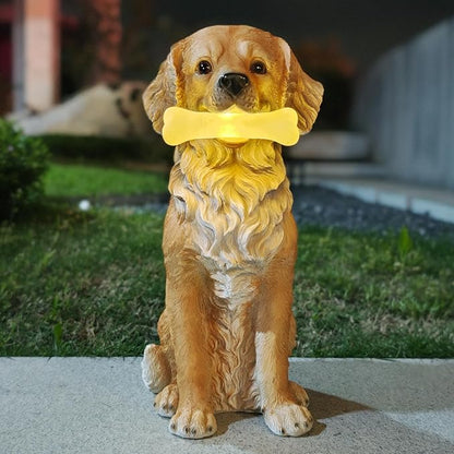 COWOS Solar Dog Statue with Glowing Bone, Golden Retriever Dog Statues for Outdoor Garden Decor, Weatherproof Dog Figurines and Pet Memorial Gift