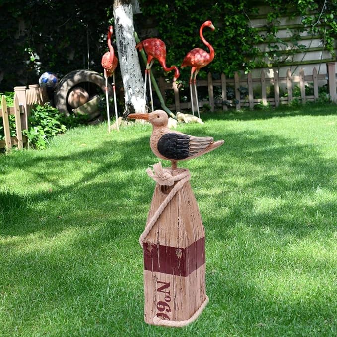 Resin Seagull Statue Coastal Bird Figurine Garden Outdoor Indoor Nautical Decor 11 Inch