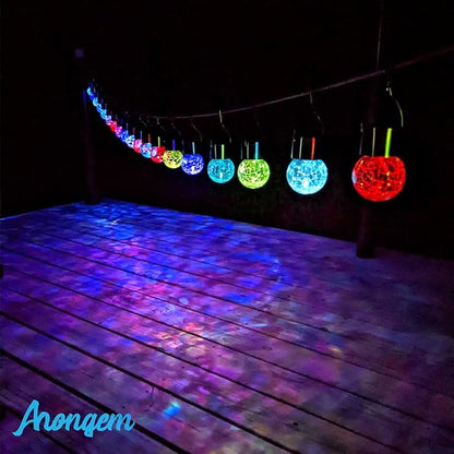 Solar Hanging Lanterns Outdoor: 12 Pack Cracked Glass Ball Lights with Clip - Waterproof Color Changing Globe Decorative Garden Tree Fence - Gardening Holiday Gifts for Women