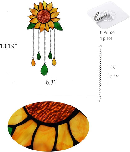 Sunflower Stained Glass Window Hanging,Sunflowers Birthday Party Decorations,Outdoor Suncatcher for Patio,Kitchen and Garden Decor,Sunflower Gift for Mom,Women and Grandma