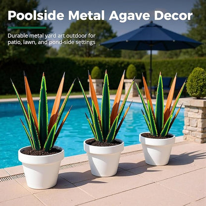 KODIBO 24” Large Metal Agave Plants Outdoor Decor, Vintage Green Tequila Rustic Sculpture Outdoor Statues, Agave Metal Plants for Yard Garden Lawn Ornaments，Artisan Metal Agave Landscape Decor