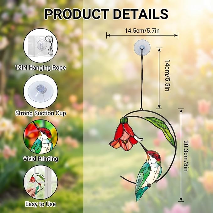 Hummingbird Gifts for Women, Hummingbird Sun Catcher for Window Hanging, Mothers Day for Mom Grandma Bird Lovers, Spring Suncatcher Garden Decor for Indoor Outdoor Windows(3)