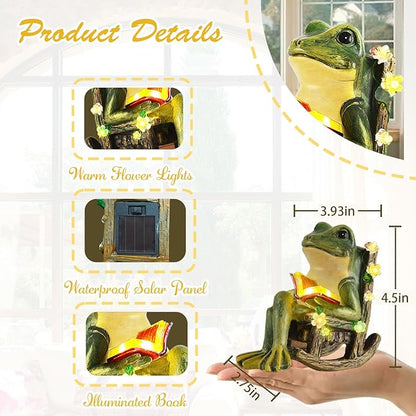 Solar Miniature Frog Garden Statues - Christmas Decorations Gift Frogs Statue Decor, Art Outdoor Figurine Lights for Patio Yard Balcony Lawn, Unique Housewarming Birthday Gifts for Women Mom Family