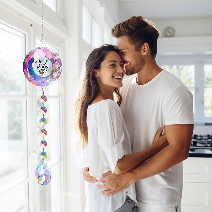 Sentimental Gifts, Gifts for Women Mom Wife Daughter Girlfriend Valentines Christmas Anniversary Birthday, I Love You to the Moon and Back -Sun catcher for Home Office Bedroom Living Room Garden Decor