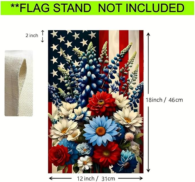 4th of July Patriotic Garden Flag 12x18 Double Sided, Small Burlap Summer Independence Day Floral Garden Flags Memorial Day Fourth of July Decorations Outdoor Yard Flags for Outside Lawn Porch Decor