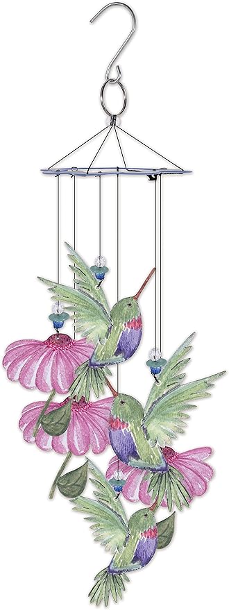 Sunset Vista Designs 93713 Painted Gardens-Handcrafted Wind Chime, Hummingbird, 15" x 6" x 6"